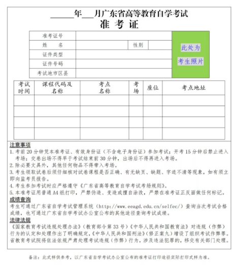 2020年广东自考1月份准考证打印时间(附打印流程及准考证样式) 2020年广东自考1月份准考证打印时间(附打印流程及准考证样式)