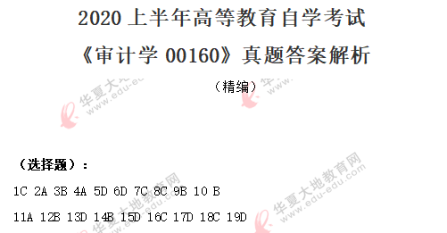 【自考真题】2020年8月自考《审计学00160》部分真题答案(回忆版) 【自考真题】2020年8月自考《审计学00160》部分真题答案(回忆版)