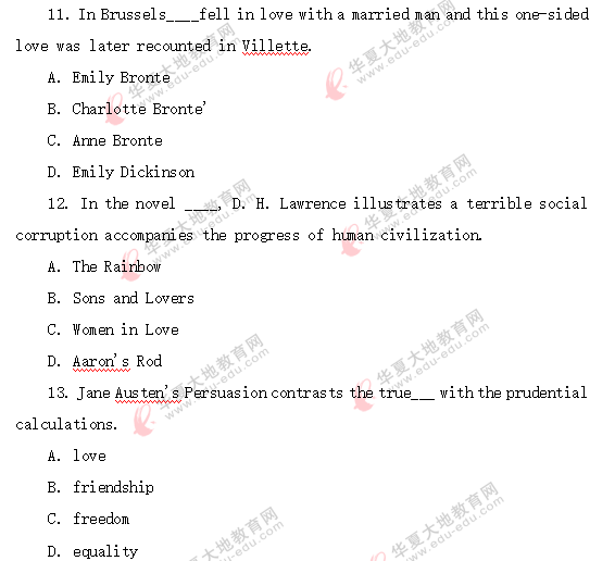 自考《英美文学选读》2020年8月考试真题:单选(11-20题) 自考《英美文学选读》2020年8月考试真题:单选(11-20题)