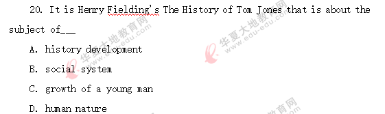 自考《英美文学选读》2020年8月考试真题:单选(11-20题) 自考《英美文学选读》2020年8月考试真题:单选(11-20题)