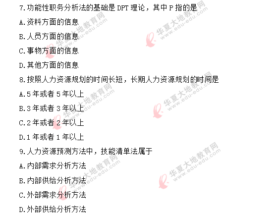 2020年《人力资源管理(一)00147》8月自考真题:单项选择题(1-10) 2020年《人力资源管理(一)00147》8月自考真题:单项选择题(1-10)