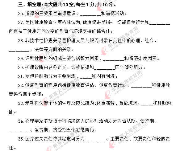 网友回忆!2020年8月自考真题《护理学导论03201》:填空题 网友回忆!2020年8月自考真题《护理学导论03201》:填空题