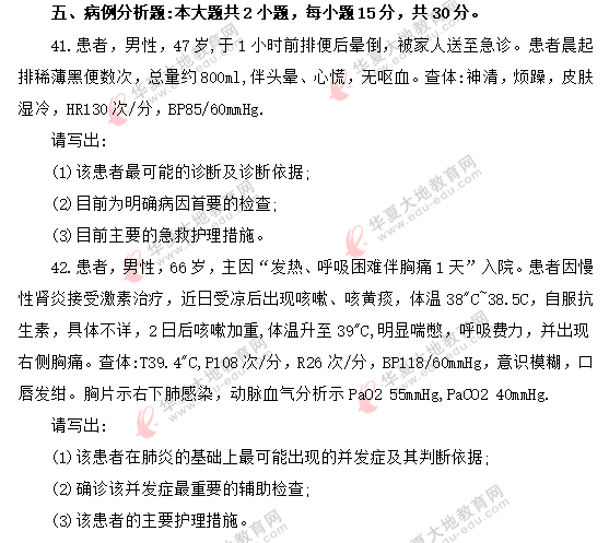 2020年8月自考《急救护理学03007》真题:案例分析题(共2小题) 2020年8月自考《急救护理学03007》真题:案例分析题(共2小题)