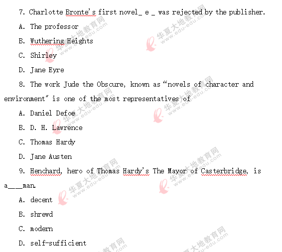 2020年自考《英美文学选读》8月考试真题:单选(1-10题) 2020年自考《英美文学选读》8月考试真题:单选(1-10题)
