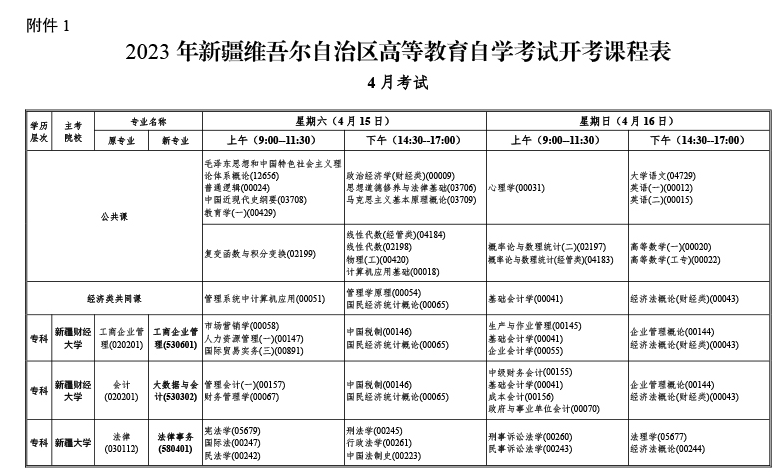 新疆2023年4月自考时间安排在2023年4月15日-16日.png 新疆2023年4月自考时间安排在2023年4月15日-16日.png