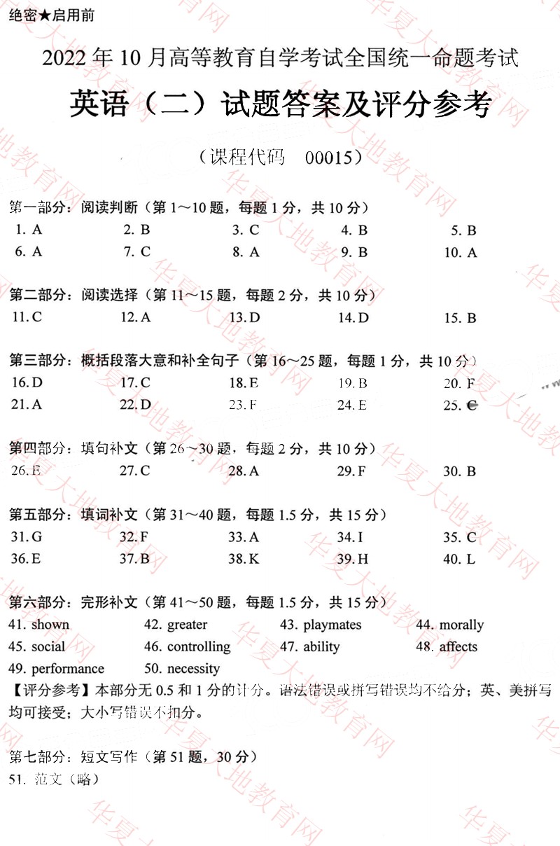 全国2022年10月自考00015《英语(二)》真题及答案 (3).jpg