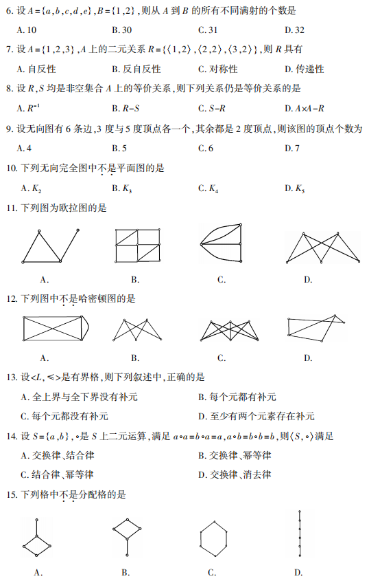2021年10月自考02324离散数学真题及答案 2021年10月自考02324离散数学真题及答案