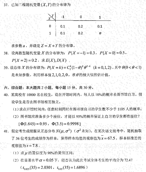 2022年4月高等教育自学考试全国统一考试工程数学(概率论与数理统计) 2022年4月高等教育自学考试全国统一考试工程数学(概率论与数理统计)
