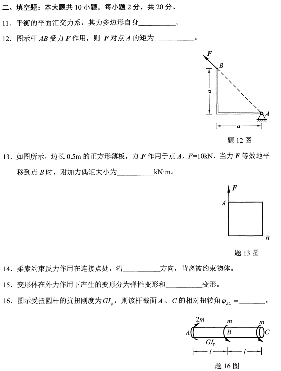 2022年10月高等教育自学考试工程力学(二)模拟试题 2022年10月高等教育自学考试工程力学(二)模拟试题