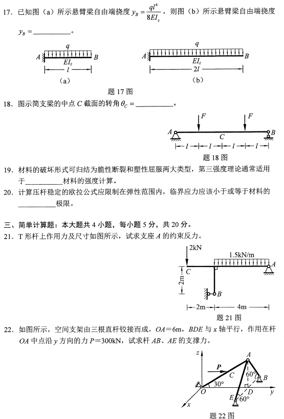 2022年10月高等教育自学考试工程力学(二)模拟试题 2022年10月高等教育自学考试工程力学(二)模拟试题